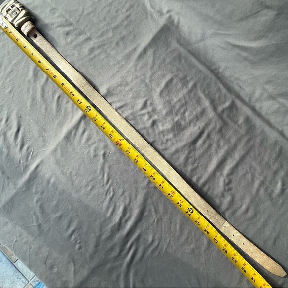 Vintage 80s Jeff Deegan Designs Tan & Cream Lizard Women’s S brass buckle belt - Picture 7 of 9